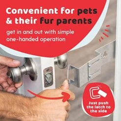 TheDoorLatch Steel Cat Door Strap And Latch, Sturdy Door Holder For Keeping Dogs And Kids Out Of Rooms, Litter Boxes, And Food, Steel Silver Color Cat Door Latch -Greenies Pet Store 515Ud5nNtpL