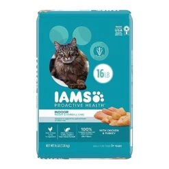 IAMS PROACTIVE HEALTH Adult Indoor Weight Control & Hairball Care Dry Cat Food With Chicken & Turkey Cat Kibble, 16 Lb. Bag