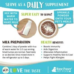 Raw Paws Whole Goat Milk Powder For Dogs And Cats, 7-oz - Goats Milk For Dogs Made In USA - Natural Kitten & Puppy Milk Replacement Formula - Dry Pet Goat Milk Food Topper - Pet Nutritional Supplement 11 Raw Paws Whole Goat Milk Powder For Dogs And Cats, 7-oz - Goats Milk For Dogs Made In USA - Natural Kitten & Puppy Milk Replacement Formula - Dry Pet Goat Milk Food Topper - Pet Nutritional Supplement -Greenies Pet Store 518RAAdKj4L