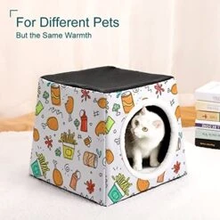 Printed Cat Cube Kitty House Indoor Cats Bed Cat Sofa Small Dogs Shelter Warm And Cozy Fried Chicken Foods -Greenies Pet Store 519S6jmqLGL