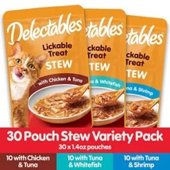 Hartz Delectables Stew Lickable Wet Cat Treats For Adult & Senior Cats, Variety Pack, 30 Count -Greenies Pet Store 519n4PkmVgL