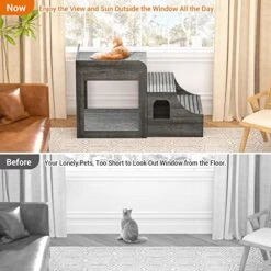 Cyclysio Pet Window Perch With Stairs, Super Large Pet Bunk Bed For Cats, Multi-Level Pet Seat Platform With Mats, Pet Bed Couch With Drawers For Bedside, Home, Indoor Use, Large Size, Grey -Greenies Pet Store 51Bn8U4txJL