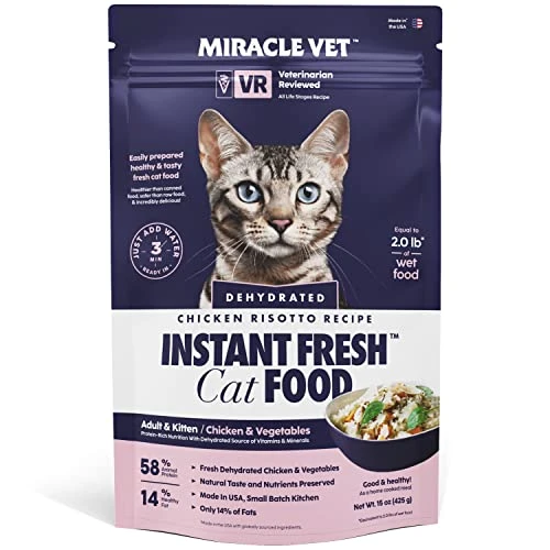 Miracle Vet Dehydrated Cat Food And Dry Topper - Natural Chicken And Vegetable Risotto - Grain Free Cat Food For Adults, Kittens - 58% Animal Proteins - Vet-Reviewed - Makes 2 LB Healthy Raw Wet Food 3 Miracle Vet Dehydrated Cat Food And Dry Topper - Natural Chicken And Vegetable Risotto - Grain Free Cat Food For Adults, Kittens - 58% Animal Proteins - Vet-Reviewed - Makes 2 LB Healthy Raw Wet Food