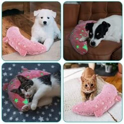 POMESEA Pet Pillow For Dogs, Glow In The Dark Soft Dog Neck Pillow, U-Shaped Pillow For Cat And Dog, Machine Washable Pet Calming Toy, Joint Relief Sleeping Improve For Pets (Pink) -Greenies Pet Store 51EIL38p4aL