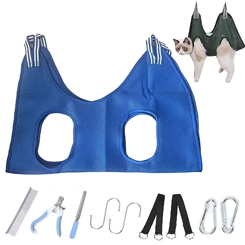 Alkyne Cuddles And Meow - Good Cat Hammock, Cuddlesmeow Cat&Dog Grooming Hammock, Pet Grooming Hammock Harness With Nail Clippers And Trimmer (Blue, S) 3 Alkyne Cuddles And Meow - Good Cat Hammock, Cuddlesmeow Cat&Dog Grooming Hammock, Pet Grooming Hammock Harness With Nail Clippers And Trimmer (Blue, S)