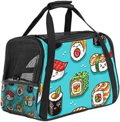 Pet Carrier Cute Cartoon Rolls And Sushi In Kawaii Japanese Food Soft-Sided Pet Travel Carriers For Cats,Dogs Puppy Comfort Portable Foldable Pet Bag Airline Approved -Greenies Pet Store 51H7LT DLoS. AC