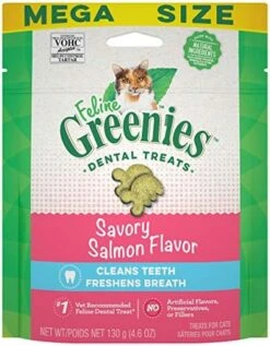 FELINE GREENIES Natural Dental Care Cat Treats Savory Salmon Flavor, 21 Oz. Tub -Greenies Pet Store 51HxQJXcj8L. AC