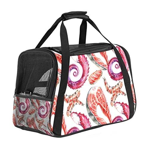 Pet Carrier Color Seafood Pattern Soft-Sided Pet Travel Carriers For Corgi,Cats,Dogs Puppy Comfort Portable Foldable Pet Bag Airline Approved 3 Pet Carrier Color Seafood Pattern Soft-Sided Pet Travel Carriers For Corgi,Cats,Dogs Puppy Comfort Portable Foldable Pet Bag Airline Approved