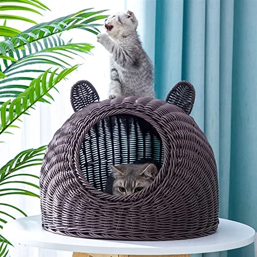 GAMIRA Pet Nest Pet House Rattan Cat Nest Summer Semi-Closed Indoor Sleeping Bed Mat Breathable Durable Puppy Basket For Small Medium Cats/Dogs (Color : Beige) 4 GAMIRA Pet Nest Pet House Rattan Cat Nest Summer Semi-Closed Indoor Sleeping Bed Mat Breathable Durable Puppy Basket For Small Medium Cats/Dogs (Color : Beige) - Image 2