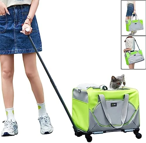 H.S.C PET Light Green Soft Cat Carrier For Pet,Detachable Rolling Carrier With Wheels For Small Animal Like Bunny Kittens Puppy,for Traveling/Hiking/Camping (with Drawbar) 8 H.S.C PET Light Green Soft Cat Carrier For Pet,Detachable Rolling Carrier With Wheels For Small Animal Like Bunny Kittens Puppy,for Traveling/Hiking/Camping (with Drawbar) - Image 6