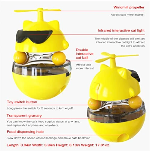PUINGREN Cat Food Tumbler Toys Cat Food Dispenser Cat Treat Toys Cat Food Balance Ball,Cat Food Puzzle Feeder For Indoor Cats InteractiveToy Gift For Kitten/Dogs-USB Charging Cat Toys(Yellow) 6 PUINGREN Cat Food Tumbler Toys Cat Food Dispenser Cat Treat Toys Cat Food Balance Ball,Cat Food Puzzle Feeder For Indoor Cats InteractiveToy Gift For Kitten/Dogs-USB Charging Cat Toys(Yellow) - Image 4
