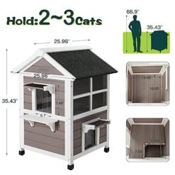 Bigrab Outdoor Large Cat House Weatherproof, Outside Feral Cat Shelter With Escape Door, Insulated Wooden Cat Condos With Window, (Two Storey Grey - For 2-3 Cats Or Small Animals) -Greenies Pet Store 51LBdKHX5PL