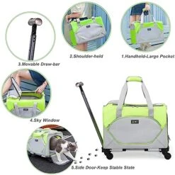 H.S.C PET Light Green Soft Cat Carrier For Pet,Detachable Rolling Carrier With Wheels For Small Animal Like Bunny Kittens Puppy,for Traveling/Hiking/Camping (with Drawbar) 11 H.S.C PET Light Green Soft Cat Carrier For Pet,Detachable Rolling Carrier With Wheels For Small Animal Like Bunny Kittens Puppy,for Traveling/Hiking/Camping (with Drawbar) -Greenies Pet Store 51LzEjRh1uL