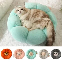JENPECH Round Flower Shape Plush Cats Bed House Cats Mat Winter Warm Sleeping Cats Nests Soft Dog Basket Pet Cushion Portable Pet Supplies Grey L -Greenies Pet Store 51MKYpgZGDL