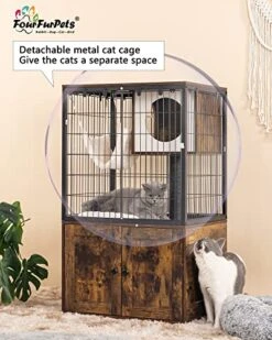 Fourfurpets Cat Litter Box Enclosure, Cat Trees, Wire Cat Cages, All-in-one, Removable And Washable Cushion, Hammock, Natural Sisal Posts, Anti-tip, Height-Adjustable, Rustic Brown -Greenies Pet Store 51MfcV3TpsL