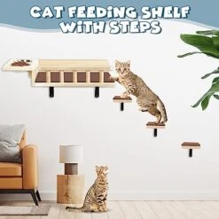 Loninak Cat Wall Shelves, Cat Feeding Shelf With Steps - Include Cat Food Shelf, 2 Cat Food Bowl And Cat Ladder, Wall Mounted Cat Shelf, Cat Furniture Wall For Playtime And Relaxation -Greenies Pet Store 51NWIklxA5L