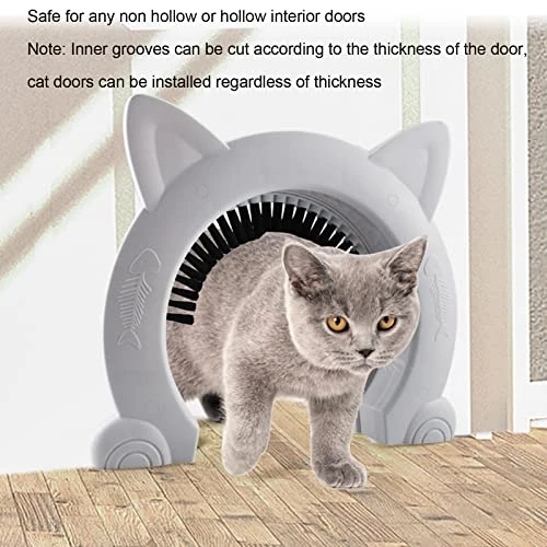 Cyrank Interior Cat Door, Pet Doors For Cats Cat Door Hides Litter Tray With Stainless Steel Grooming Brush For Cats - 22.5x26.5x5.5cm(White) 4 Cyrank Interior Cat Door, Pet Doors For Cats Cat Door Hides Litter Tray With Stainless Steel Grooming Brush For Cats - 22.5x26.5x5.5cm(White) - Image 3