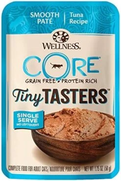 Wellness CORE Tiny Tasters Wet Cat Food, Complete & Balanced Natural Pet Food, Made With Real Meat, 1.75-Ounce Pouch, 12 Pack (Adult Cat, Land Variety Pack) -Greenies Pet Store 51S25nnuosL. AC