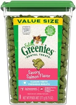 FELINE GREENIES Natural Dental Care Cat Treats Savory Salmon Flavor, 21 Oz. Tub -Greenies Pet Store 51SFVogew4L. AC