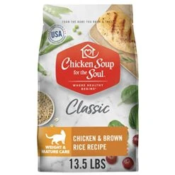 Chicken Soup For The Soul Pet Food - Weight & Mature Care Dry Cat Food, Chicken & Brown Rice Recipe 13.5 Lb. Bag | Soy, Corn & Wheat Free, No Artificial Flavors Or Preservatives