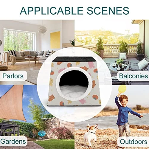 Indoor Cat House Cat Bed Cat Sofa Printed Cat Cube With Small Pillow For Kitty Small Dogs Food Chicken Glove 4 Indoor Cat House Cat Bed Cat Sofa Printed Cat Cube With Small Pillow For Kitty Small Dogs Food Chicken Glove - Image 2