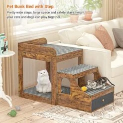Cyclysio Pet Window Perch With Stairs, Super Large Pet Bunk Bed For Cats, Multi-Level Pet Seat Platform With Mats, Pet Bed Couch With Drawers For Bedside, Home, Indoor Use, Large Size, Rustic -Greenies Pet Store 51X5JVCV9rL