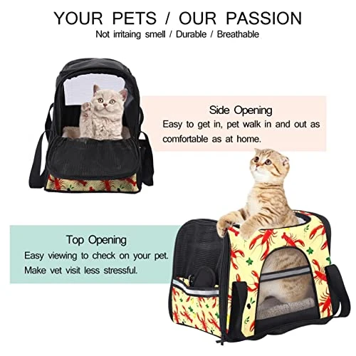 Pet Carrier Lobster Lemon Sea Food Pattern Soft-Sided Pet Travel Carriers For Cats,Dogs Puppy Comfort Portable Foldable Pet Bag Airline Approved 5 Pet Carrier Lobster Lemon Sea Food Pattern Soft-Sided Pet Travel Carriers For Cats,Dogs Puppy Comfort Portable Foldable Pet Bag Airline Approved - Image 3