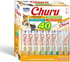 INABA Churu Cat Treats, Grain-Free, Lickable, Squeezable Creamy Purée Cat Treat/Topper With Vitamin E & Taurine, 0.5 Ounces Each Tube, 40 Tubes, Chicken Variety Box -Greenies Pet Store 51ZpB0APjIL. AC