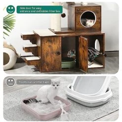 YITAHOME Litter Box Enlcosure With Cat Tree, 4-in-1 Modern Cat Tree With Cat Mat, Indoor Wooden Cat House Separable Litter Box Furniture Hidden End Table For 3-4 Large Cats -Greenies Pet Store 51aQgSDjWTL