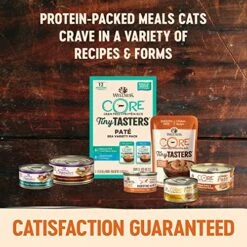 Wellness CORE Tiny Tasters Wet Cat Food, Complete & Balanced Natural Pet Food, Made With Real Meat, 1.75-Ounce Pouch, 12 Pack (Adult Cat, Land Variety Pack) -Greenies Pet Store 51aS337vKqL