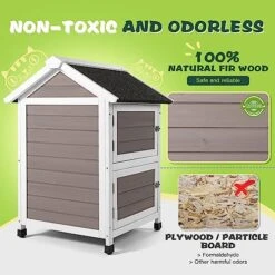 Bigrab Outdoor Large Cat House Weatherproof, Outside Feral Cat Shelter With Escape Door, Insulated Wooden Cat Condos With Window, (Two Storey Grey - For 2-3 Cats Or Small Animals) -Greenies Pet Store 51aT74peeNL