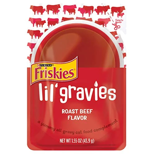 Purina Friskies Lil' Gravies Roast Beef Flavor Cat Food Complement Lickable Cat Treats - (16) 1.55 Oz. Pouches 3 Purina Friskies Lil' Gravies Roast Beef Flavor Cat Food Complement Lickable Cat Treats - (16) 1.55 Oz. Pouches