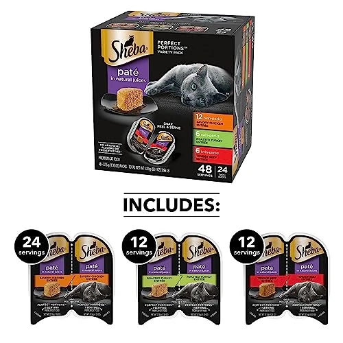 SHEBA PERFECT PORTIONS Paté Adult Wet Cat Food Trays (24 Count, 48 Servings), Savory Chicken, Roasted Turkey, And Tender Beef Entrée, Easy Peel Twin-Pack Trays 4 SHEBA PERFECT PORTIONS Paté Adult Wet Cat Food Trays (24 Count, 48 Servings), Savory Chicken, Roasted Turkey, And Tender Beef Entrée, Easy Peel Twin-Pack Trays - Image 2