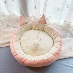 JENPECH Cute Cat Bed - Cat Ear Design - Non-Slip Bottom Comfortable Fabric Pet Sleeping Cushion For Cat - Comfortable Cat Bed For Indoor Cats -Greenies Pet Store 51bQlVCZ3kL