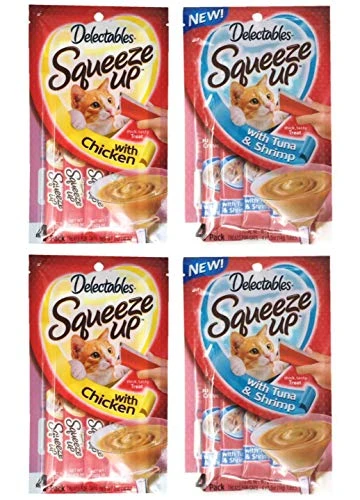 Delectables Hartz Squeeze Up Cat Treats Variety 4 Pouch Bundle Of 2 Flavors; 2 Pouches Of Each Flavor (2.0 Oz Each) (Chicken, Tuna & Shrimp) 3 Delectables Hartz Squeeze Up Cat Treats Variety 4 Pouch Bundle Of 2 Flavors; 2 Pouches Of Each Flavor (2.0 Oz Each) (Chicken, Tuna & Shrimp)