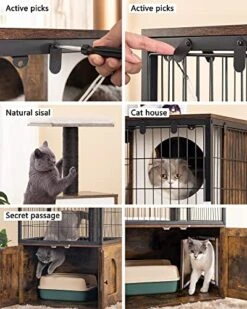 Fourfurpets Cat Litter Box Enclosure, Cat Trees, Wire Cat Cages, All-in-one, Removable And Washable Cushion, Hammock, Natural Sisal Posts, Anti-tip, Height-Adjustable, Rustic Brown -Greenies Pet Store 51cwlevMcFL