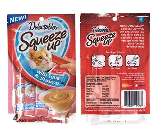 Delectables Hartz Squeeze Up Cat Treats Variety 4 Pouch Bundle Of 2 Flavors; 2 Pouches Of Each Flavor (2.0 Oz Each) (Chicken, Tuna & Shrimp) 5 Delectables Hartz Squeeze Up Cat Treats Variety 4 Pouch Bundle Of 2 Flavors; 2 Pouches Of Each Flavor (2.0 Oz Each) (Chicken, Tuna & Shrimp) - Image 3