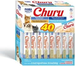 INABA Churu Cat Treats, Grain-Free, Lickable, Squeezable Creamy Purée Cat Treat/Topper With Vitamin E & Taurine, 0.5 Ounces Each Tube, 40 Tubes, Chicken Variety Box -Greenies Pet Store 51epTTqU2aL. AC