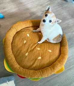 TONBO Soft Plush Small Cute And Cozy Food Dog Cat Bed, Washer And Dryer Friendly (Burger) -Greenies Pet Store 51gHMb93QlL