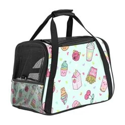 Pet Carrier Cute Pastel Foods Cupcake Patches Heart Pattern Soft-Sided Pet Travel Carriers For Cats,Dogs Puppy Comfort Portable Foldable Pet Bag Airline Approved