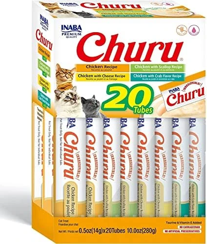 INABA Churu Cat Treats, Grain-Free, Lickable, Squeezable Creamy Purée Cat Treat/Topper With Vitamin E & Taurine, 0.5 Ounces Each Tube, 20 Tubes, Tuna & Seafood Variety Box 5 INABA Churu Cat Treats, Grain-Free, Lickable, Squeezable Creamy Purée Cat Treat/Topper With Vitamin E & Taurine, 0.5 Ounces Each Tube, 20 Tubes, Tuna & Seafood Variety Box - Image 3