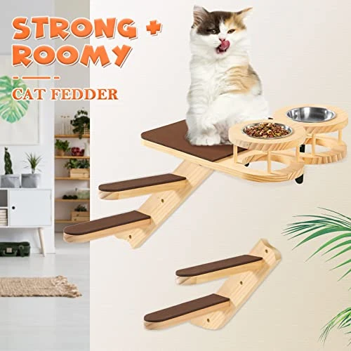 Cat Wall Shelves, Cat Feeding Shelf With Steps- Include Cat Food Shelf, 2 Cat Food Bowl And Cat Ladder, Wall Mounted Cat Feeder Shelf, Cat Furniture Wall For Indoor Playtime And Relaxation 8 Cat Wall Shelves, Cat Feeding Shelf With Steps- Include Cat Food Shelf, 2 Cat Food Bowl And Cat Ladder, Wall Mounted Cat Feeder Shelf, Cat Furniture Wall For Indoor Playtime And Relaxation - Image 6