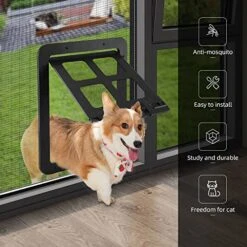 Cat Screen Door, Bautizadod Inside Opening 9.45 * 7.48 Inches Pet Door For Screen Door, Pet Door Magnetic Baffle, Automatic Adjustable Lockable Black Door For Puppy Dog And Cat Door, Easy To Install. -Greenies Pet Store 51iu6w7SINL