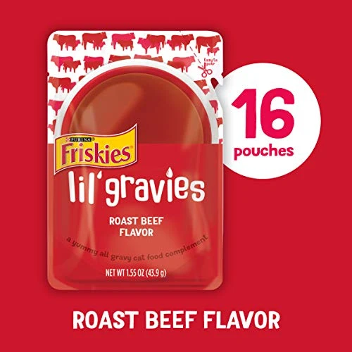 Purina Friskies Lil' Gravies Roast Beef Flavor Cat Food Complement Lickable Cat Treats - (16) 1.55 Oz. Pouches 4 Purina Friskies Lil' Gravies Roast Beef Flavor Cat Food Complement Lickable Cat Treats - (16) 1.55 Oz. Pouches - Image 2