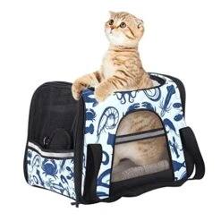 Pet Carrier Blue Seafood Pattern Soft-Sided Pet Travel Carriers For Corgi,Cats,Dogs Puppy Comfort Portable Foldable Pet Bag Airline Approved -Greenies Pet Store 51lA0EjcnYL