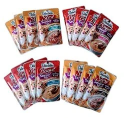 GENERIC Delectables Senior 10+ Lickable Treats Variety Bundle Pack Of 16: (4) Bisque Tuna & Shrimp, (4) Bisque Tuna & Chicken, (4) Stew Chicken & Tuna, (4) Stew Tuna & Whitefish. 1.4 Oz Each.
