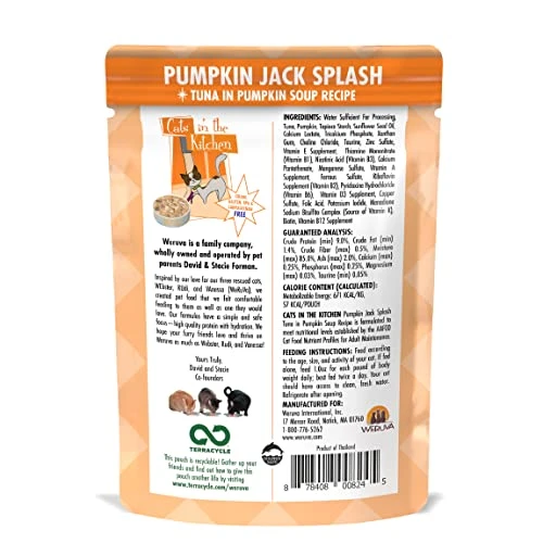 Weruva Cats In The Kitchen, Pumpkin Jack Splash With Tuna In Pumpkin Soup Cat Food, 3oz Pouch (Pack Of 12), Orange 4 Weruva Cats In The Kitchen, Pumpkin Jack Splash With Tuna In Pumpkin Soup Cat Food, 3oz Pouch (Pack Of 12), Orange - Image 2