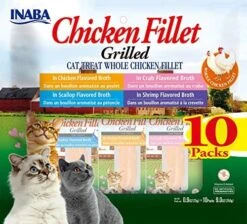 INABA Natural, Premium Hand-Cut Grilled Chicken Fillet Cat Treats/Topper/Complement With Vitamin E And Green Tea Extract, 0.9 Ounces Each, Pack Of 10, Variety Pack -Greenies Pet Store 51ldfU4R32L. AC