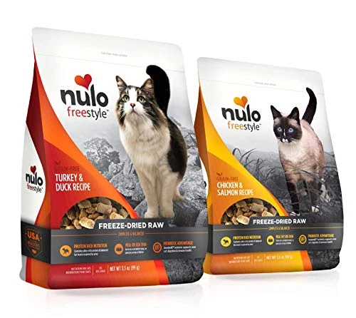 Nulo Freeze Dried Raw Cat Food Variety Pack: Natural Grain Free Formula With GanedenBC30 Probiotics For Digestive & Immune Health - All Ages & Breeds - 2 X 3.5oz Bags (Chicken/Salmon & Turkey/Duck) 3 Nulo Freeze Dried Raw Cat Food Variety Pack: Natural Grain Free Formula With GanedenBC30 Probiotics For Digestive & Immune Health - All Ages & Breeds - 2 X 3.5oz Bags (Chicken/Salmon & Turkey/Duck)