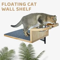 A.FATI Cat Wall Shelf, Wooden Cat Feeding Shelf With 2 Raised Bowls, 15° Tilted Feeding Position, Cat Shelves And Perches For Eating, Playing, Sleeping & Lounging -Greenies Pet Store 51nlZ2sRvkL